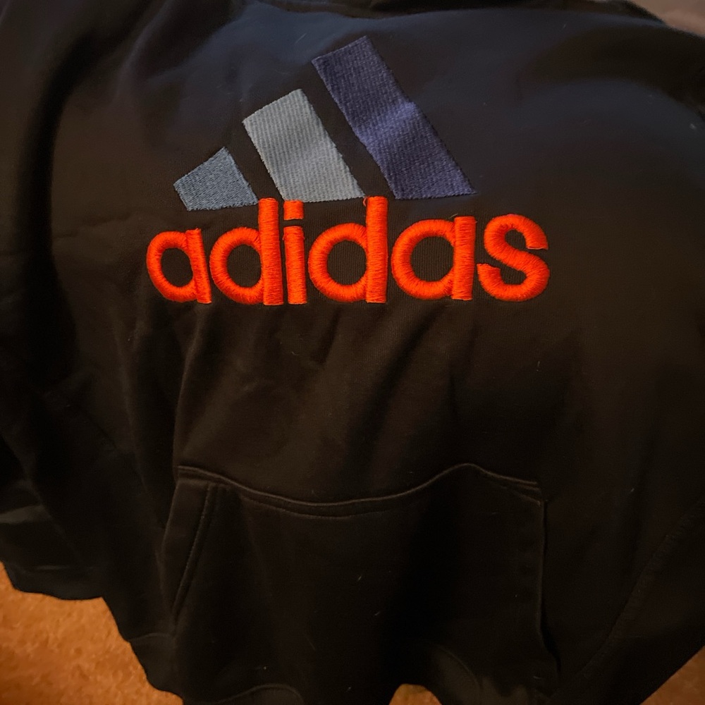 Adidas Black Sweatshirt with Vibrant Blue and Orange Logo